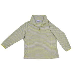 Columbia Fleece Womens Medium Gray Yeollow Striped 1/4 Zip Pullover Lightweight